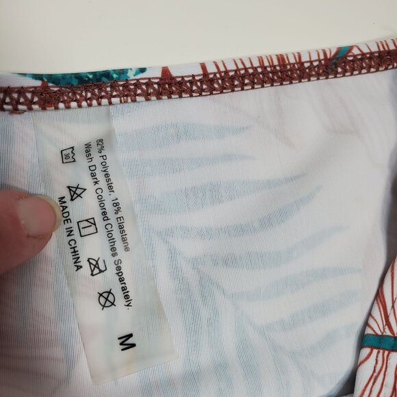 Shein Women's White Brown Tropical Print High Waisted Bikini Bottoms Size M - Picture 2 of 3